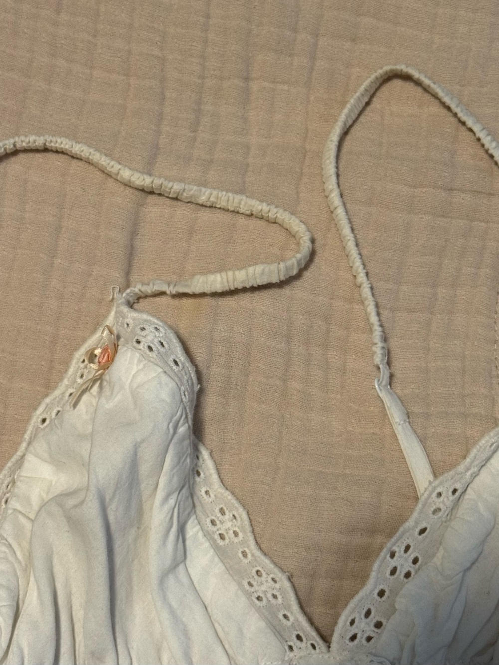 American Vintage White Cotton Lace-Trim Babydoll Chemise Top - Picture 6 of 6